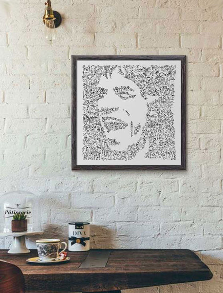Mick Jagger ink drawing caricature with doodles - Rolling stones