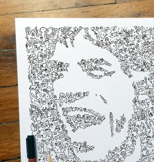 sir Mick Jagger portrait with biography doodles