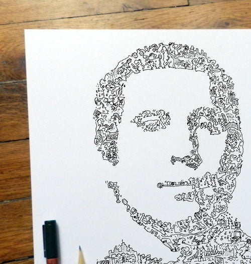 paul simon portrait draw with plenty of biographical doodles