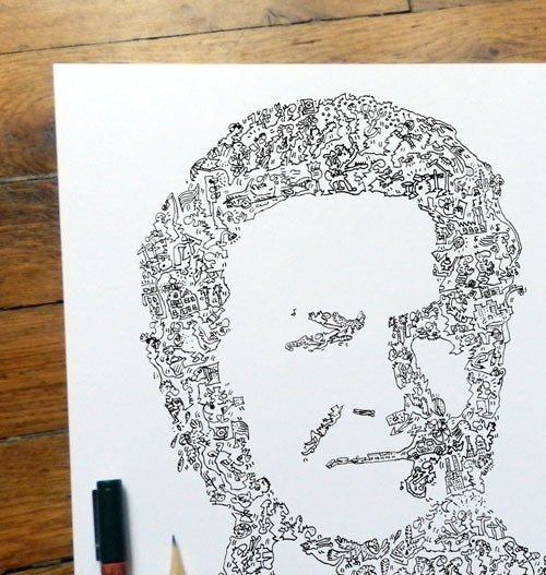 Don Henley ink portrait with doodles drawing inside
