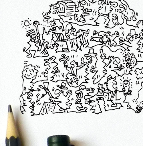 Indiana Jones chased by a rolling stone doodles detail