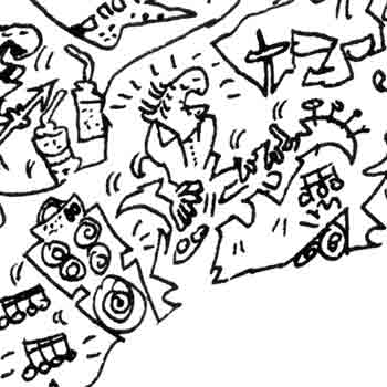 Thunder Finger playing his stus buzzard bass comics detail