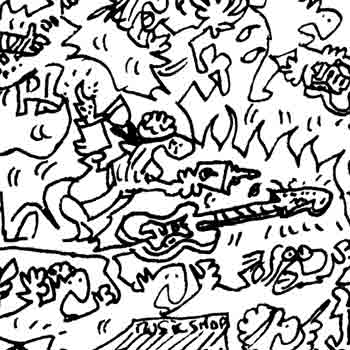 Jimi Hendrix burning his guitar on stage drawing