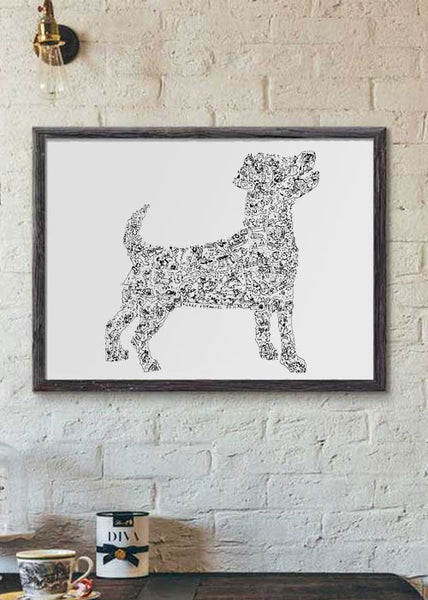 Jack Russell Terrier dog doodle print by drawinside