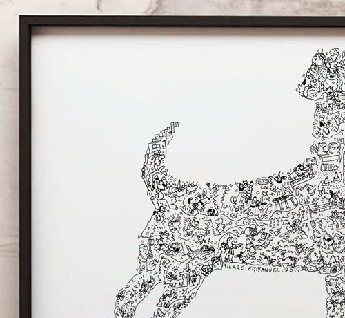 Jack Russell Terrier ink drawing in black and white