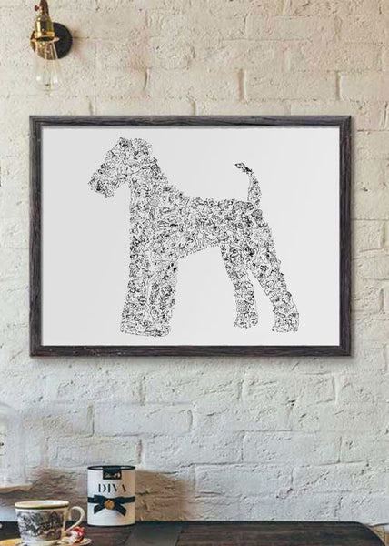Airedale Terrier ink doodle drawing poster