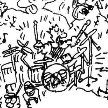 Joey Kramer power drums ink drawing comics