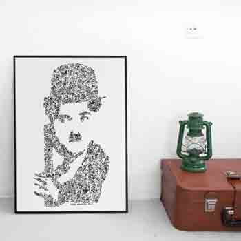 Charlie Chaplin black and white doodle art print – drawinside