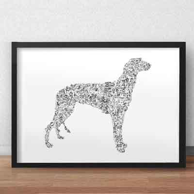 Greyhound dog art print made of breed caracteristics