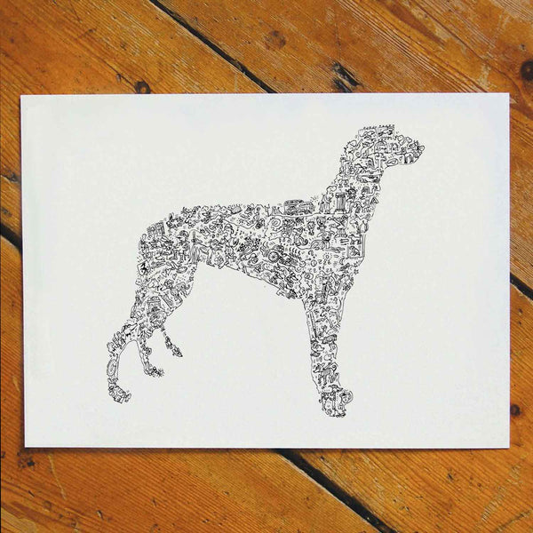Greyhound ink silouhette art drawing by drawinside