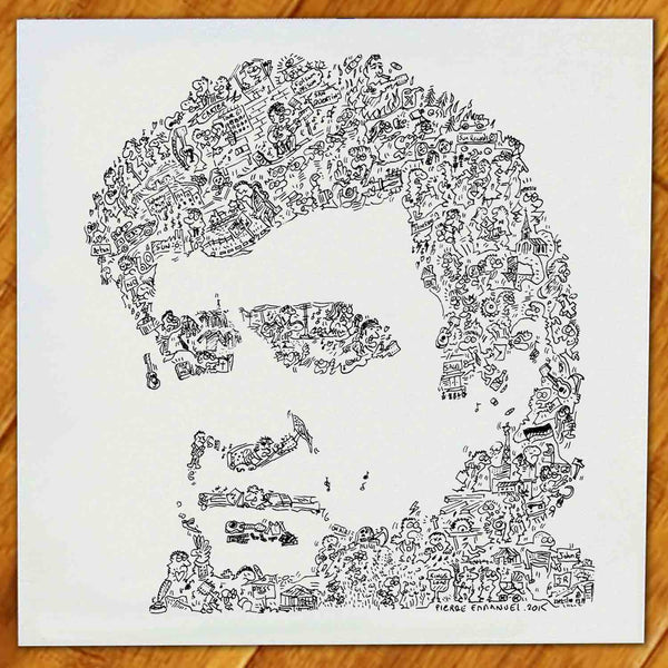 Johnny Cash doodle ink drawing by drawinside