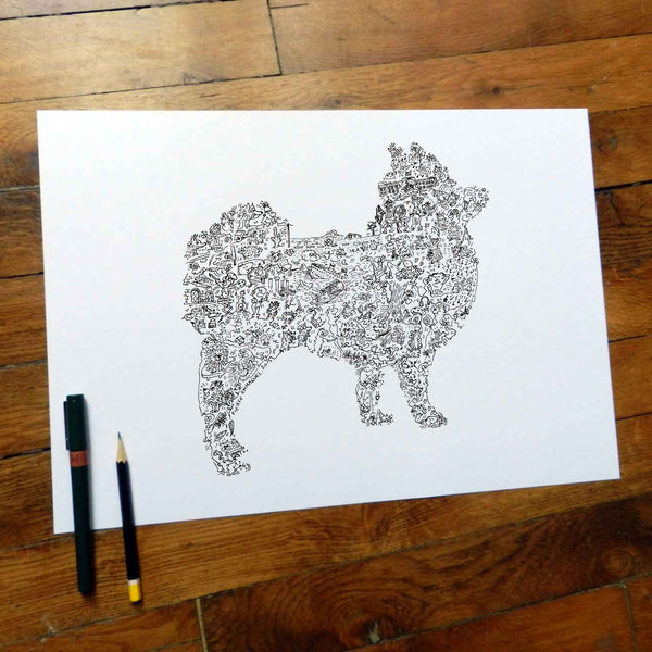 Pomeranian dog breed doodle art 