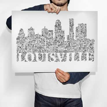 Louisville art print made of doodle and details about the kentucky